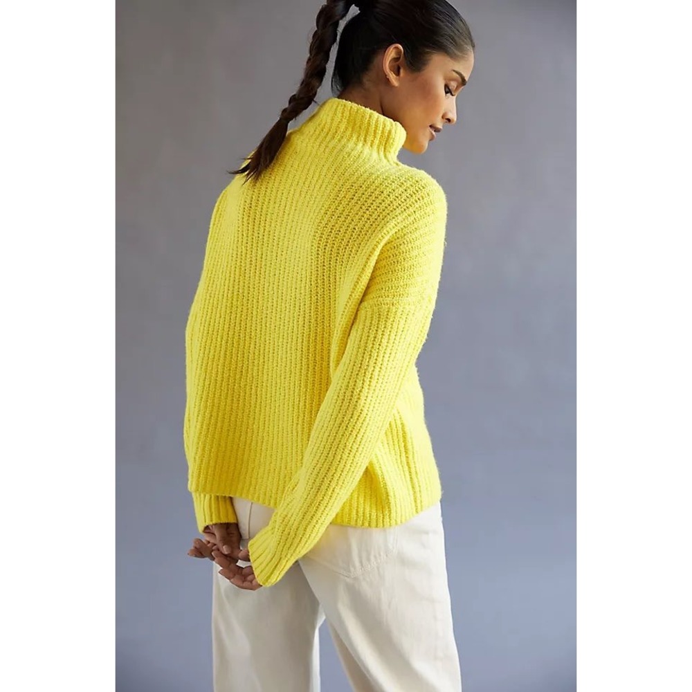 Anthropologie A+ Neon Yellow Ribbed Chunky Knit Funnel Neck Sweater XS